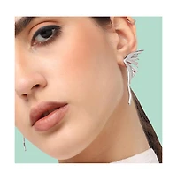 Sohi Women's Silver Metallic Wing Drop Earrings