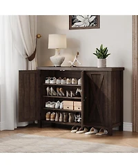 Shoe Cabinet with Doors,35" Shoe Storage Cabinet, 4-Tier Entryway Shoe Storage, Large Shoe Organizer Cabinet for Living Room Hallway, Dark Cherry