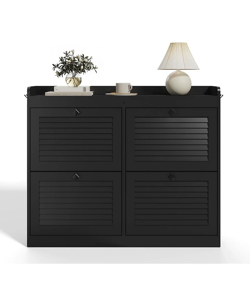 gaomon Large Shoe Storage Cabinet with 4 Flip Drawers, Narrow Shoe Cabinet for Entryway with Wooden Legs, Freestanding Hidden Shoe Rack Organizer for