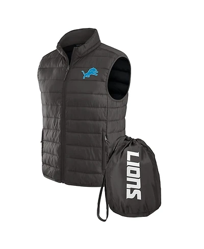Fanatics Men's Charcoal Detroit Lions Packable Full-Zip Vest with Travel Bag