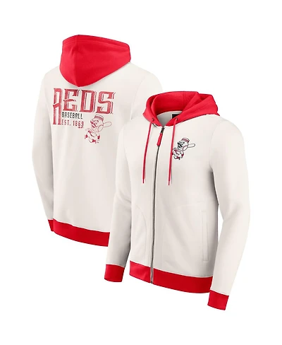 Fanatics Men's Cream Cincinnati Reds Polar Fleece Full-Zip Hoodie