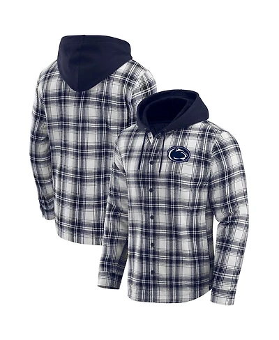 Fanatics Men's Navy Penn State Nittany Lions Plaid Flannel Quilted Full-Snap Hooded Shacket
