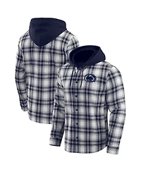 Fanatics Men's Navy Penn State Nittany Lions Plaid Flannel Quilted Full-Snap Hooded Shacket