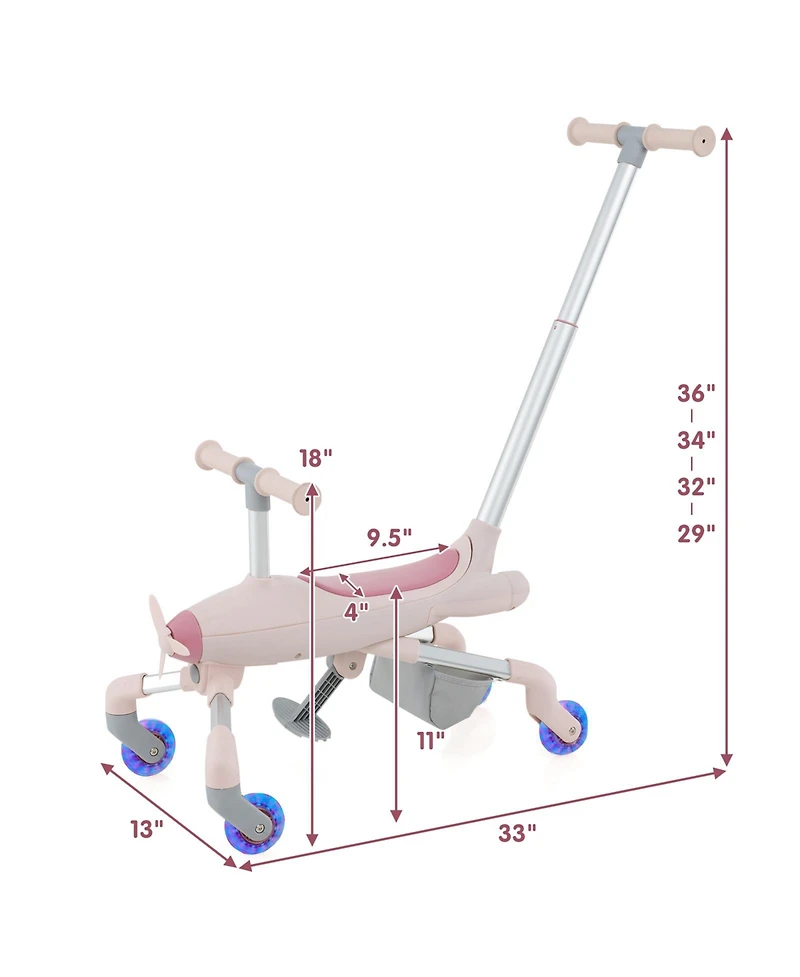 2-in-1 Kids Ride-on Push Car with Led Lighted Wheels-Pink