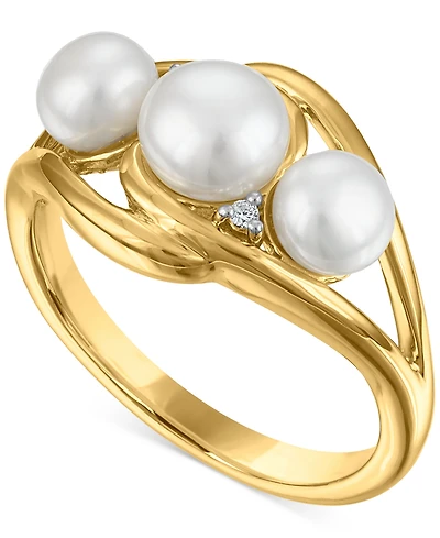 Macy's Cultured Freshwater Pearl and Cubic Zirconia Ring (2.77 ct. t.w.) in 14K Gold over Sterling Silver