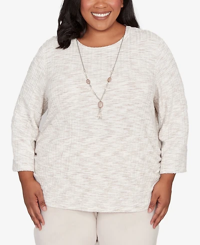 Alfred Dunner Plus Calm Luxe Space Dye Knit Top With Necklace