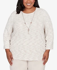 Alfred Dunner Plus Calm Luxe Space Dye Knit Top With Necklace