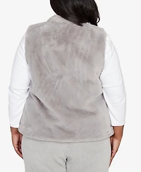 Alfred Dunner Plus Stockbridge Plush Zip Front Vest Jacket