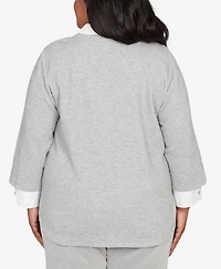 Alfred Dunner Plus Stockbridge Diamond Jacquard Two One Top With Necklace