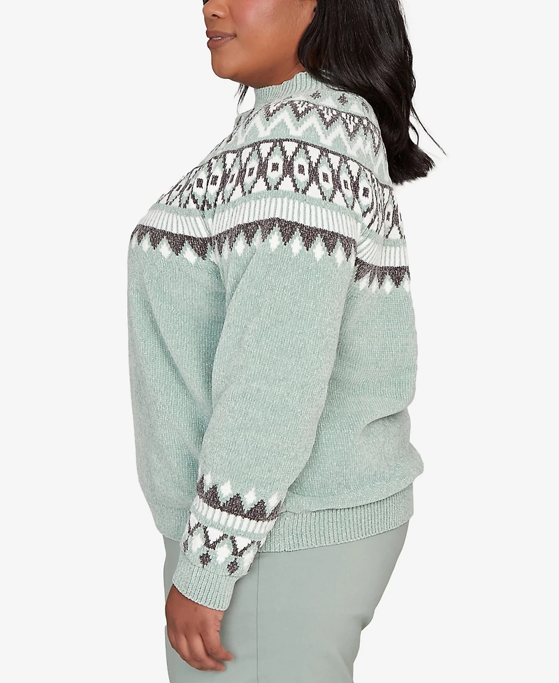 Alfred Dunner Plus Stockbridge Fair Isle Pattern Chenille Sweater