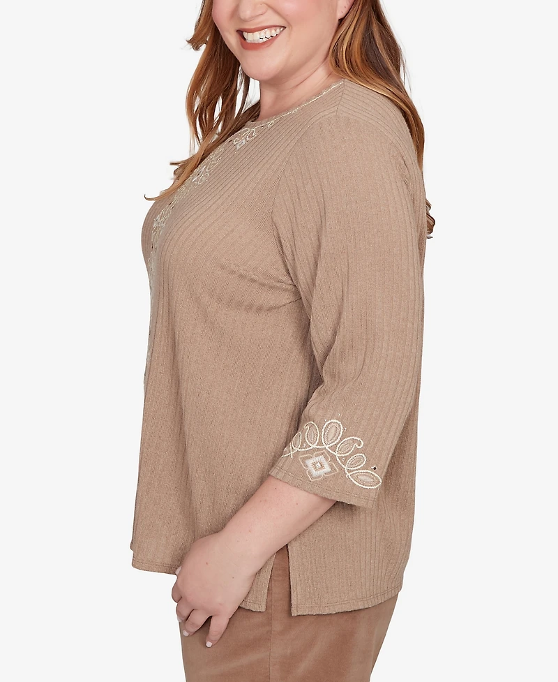 Alfred Dunner Plus Vienna Embroidered Medallion Center Knit Top