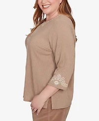 Alfred Dunner Plus Vienna Embroidered Medallion Center Knit Top