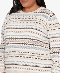 Alfred Dunner Plus Vienna Geometric Biadere Striped Chenille Sweater