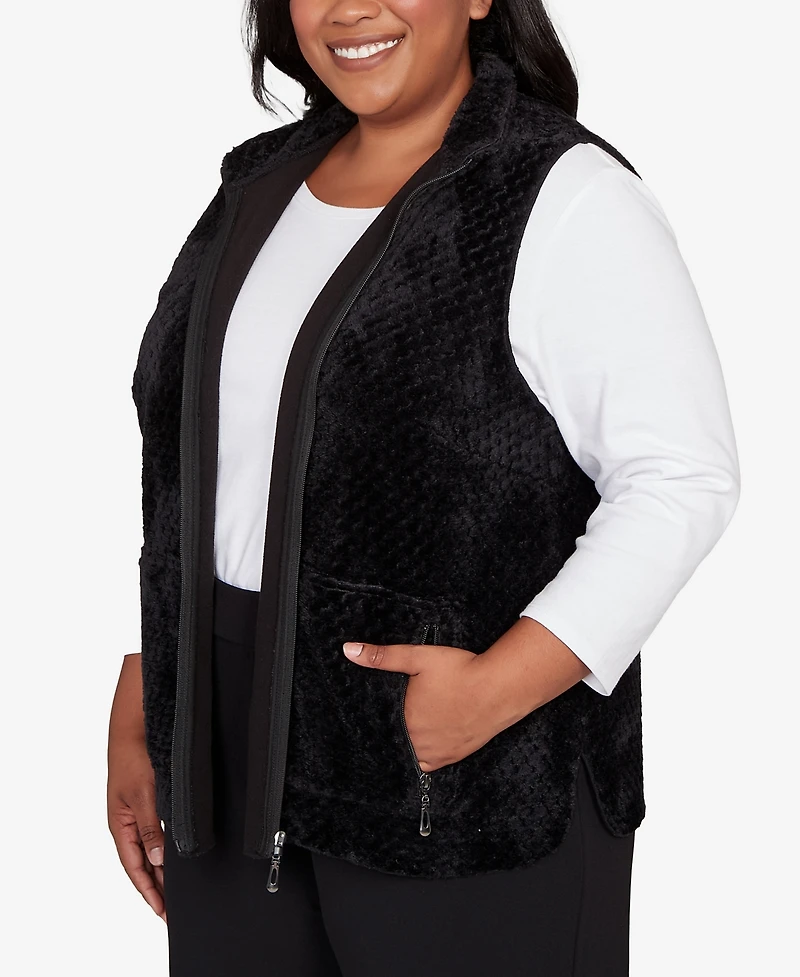 Alfred Dunner Plus Barcelona Plush Fleece Lined Mock Neck Vest