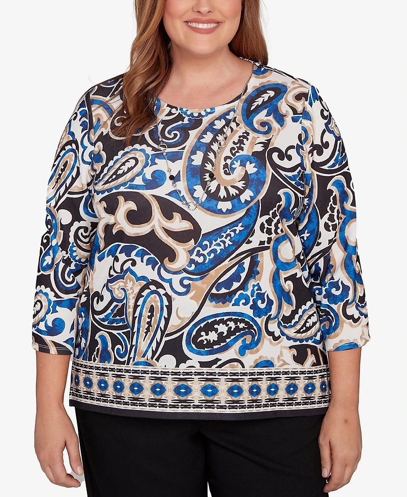 Alfred Dunner Plus Barcelona Paisley Knit Top With Necklace