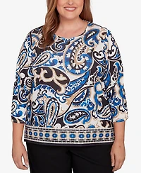 Alfred Dunner Plus Barcelona Paisley Knit Top With Necklace