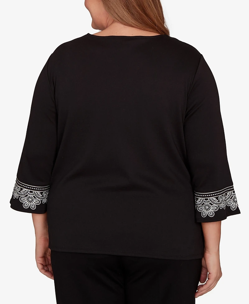 Alfred Dunner Plus Barcelona Embroidered Scroll Accent Soft Knit Top