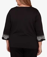 Alfred Dunner Plus Barcelona Embroidered Scroll Accent Soft Knit Top