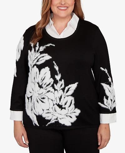 Alfred Dunner Plus Barcelona Dramatic Floral Two One Sweater