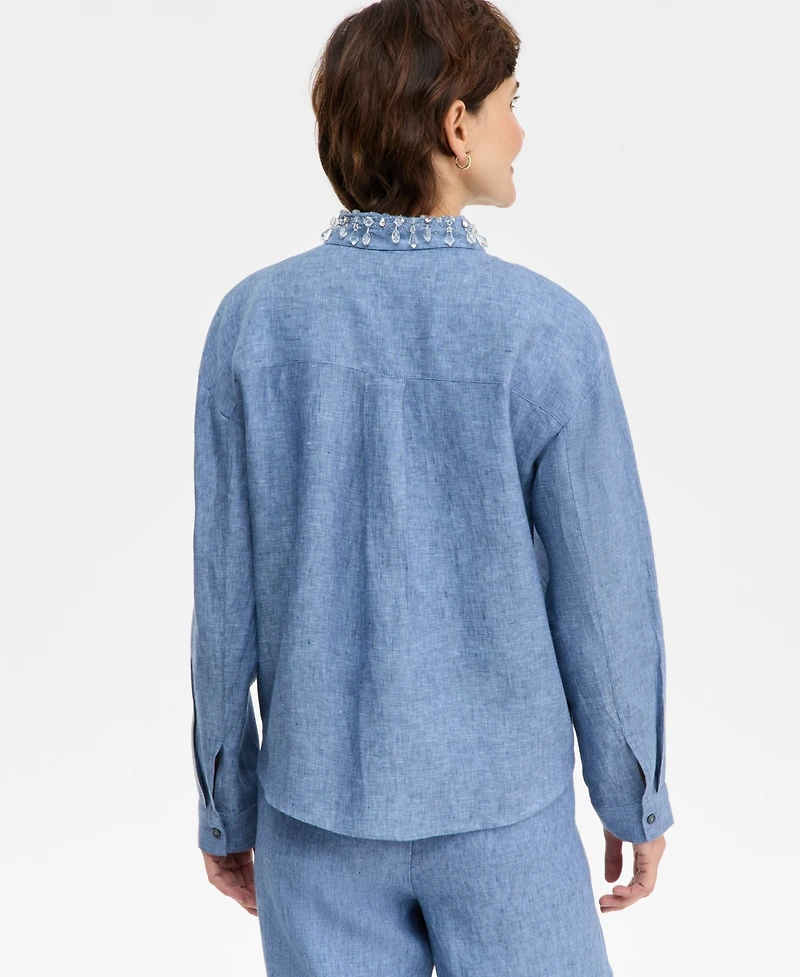 Charter Club Petite Woven Beaded Collar Shirt, Macy's Exclusive