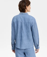 Charter Club Petite Woven Beaded Collar Shirt, Macy's Exclusive