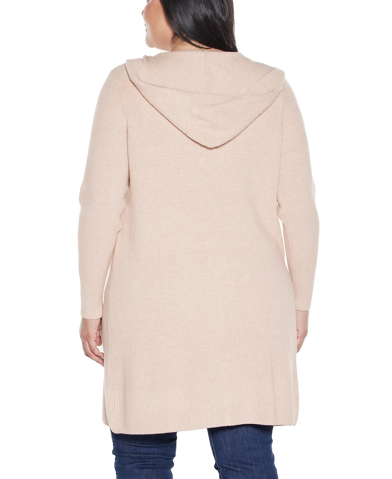 Belldini Plus Hooded Novelty-Stitch Coatigan Sweater