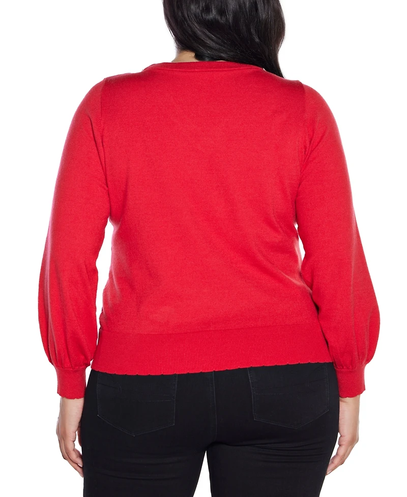 Belldini Plus V-Neck Rhinestone-Bow Sweater