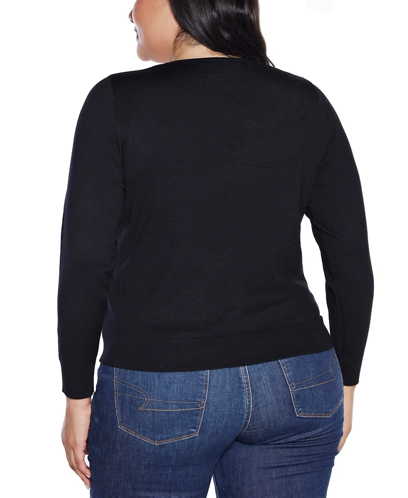 Belldini Plus Size Women's Embellished Keyhole Crew Neck Sweater