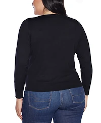 Belldini Plus Size Women's Embellished Keyhole Crew Neck Sweater