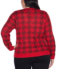 Belldini Plus Stylized-Houndstooth V-Neck Sweater