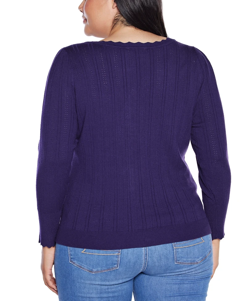 Belldini Plus Scalloped-Trim Boat Neck Sweater