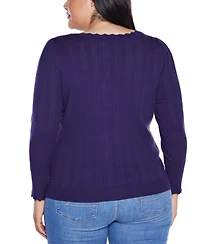 Belldini Plus Scalloped-Trim Boat Neck Sweater