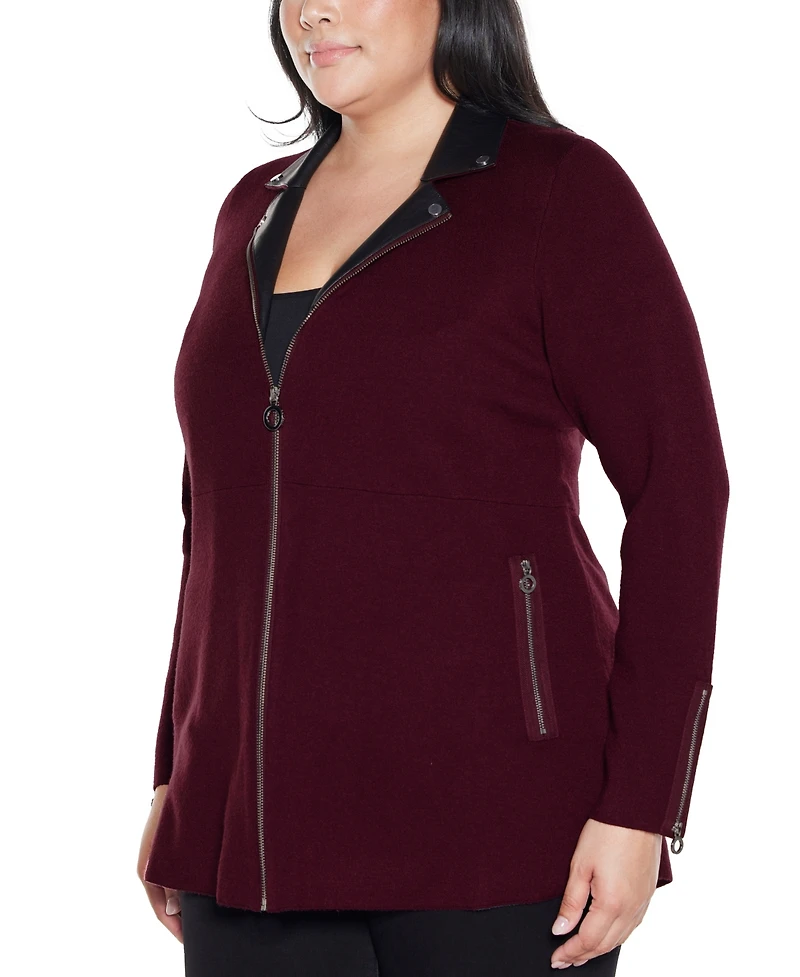 Belldini Plus Black Label Collared Sweater Jacket