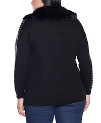 Belldini Plus Black Label Embellished Collar Cardigan Sweater