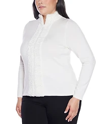 Belldini Plus Black Label Trim Rhinestone-Zip Cardigan Sweater