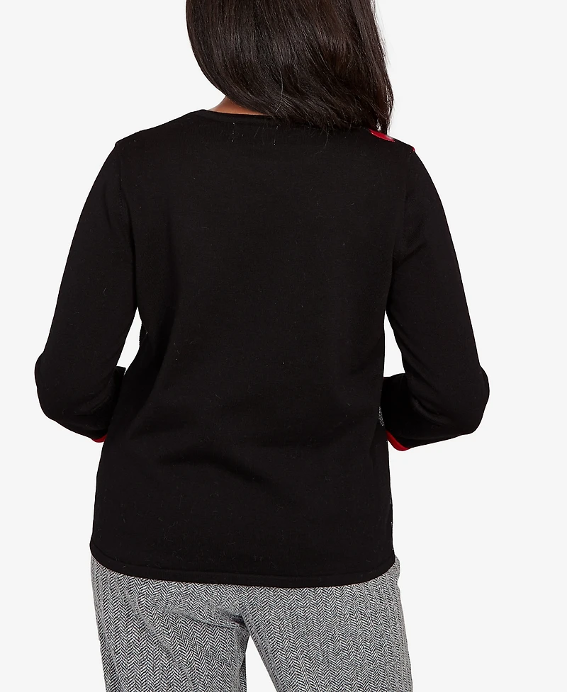 Alfred Dunner Petite Jet Setter Zebra Color Block Long Sleeve Sweater