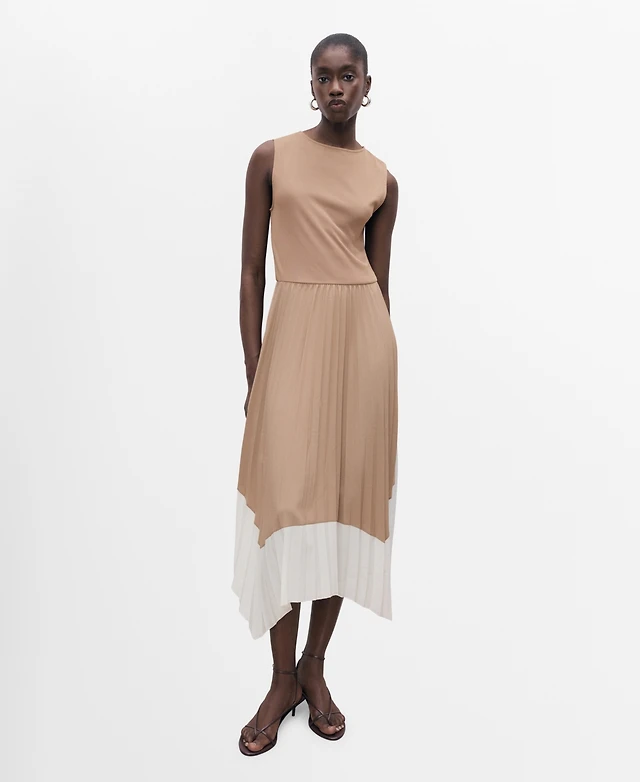 mango pleated hem dress Mango - Combined strapless Dress Red