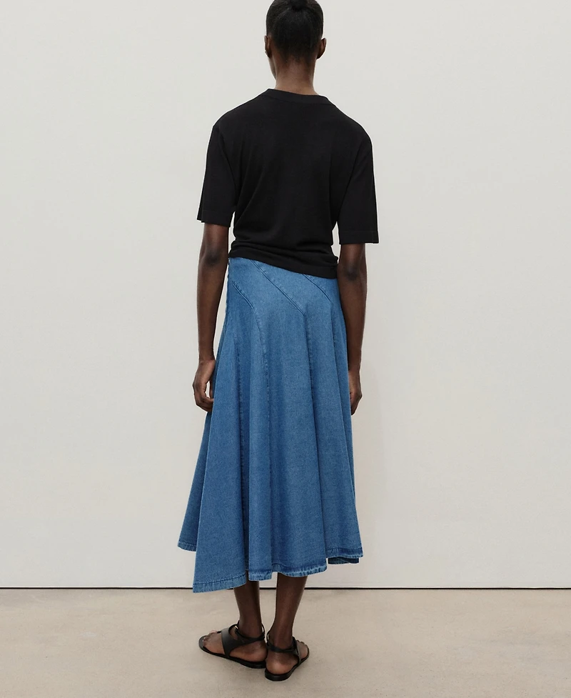 Mango Women's Stitching Detail Denim Midi Skirt