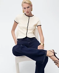 Mango Women's Contrasting Trim Cotton T-Shirt
