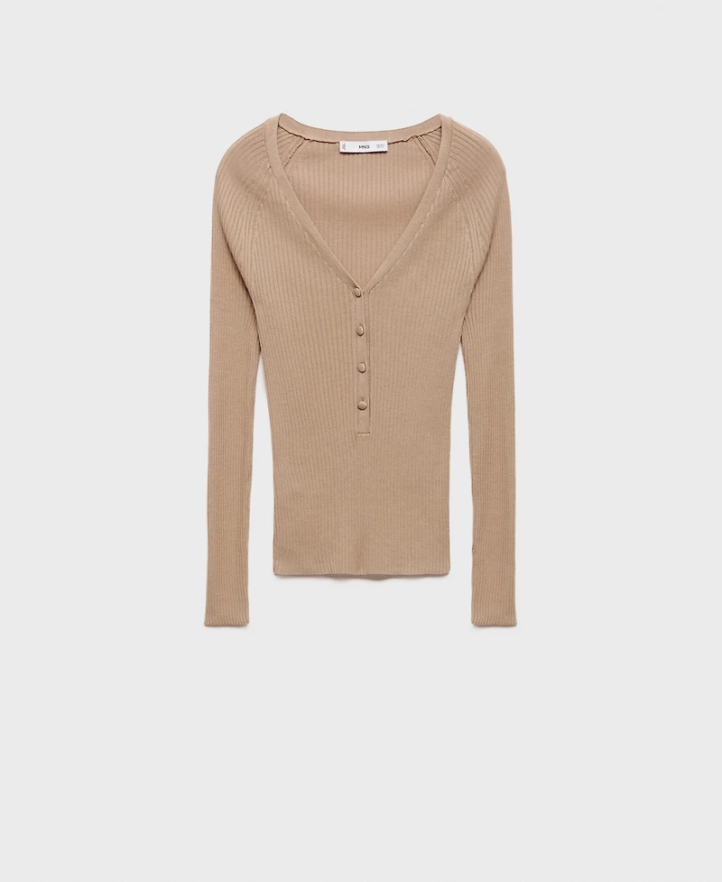 Mango Women's V-Neck Ribbed Knit Sweater