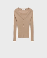 Mango Women's V-Neck Ribbed Knit Sweater