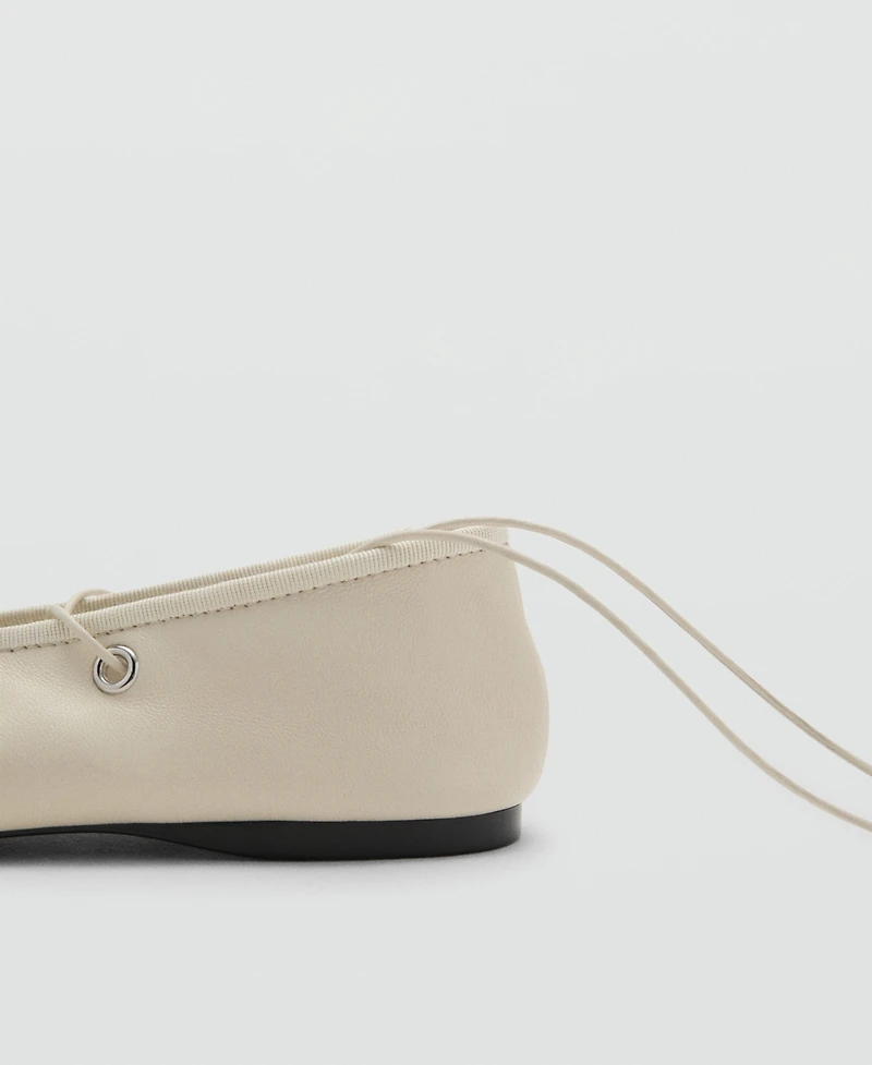Mango Women's Crossed Straps Leather Ballet Flats