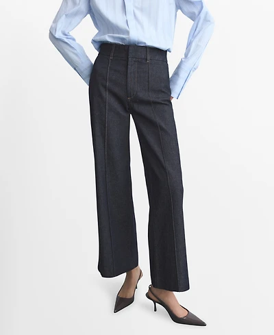 Mango Women's Stitching Detail High-Waisted Culotte Jeans