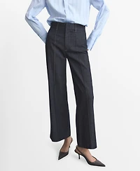 Mango Women's Stitching Detail High-Waisted Culotte Jeans