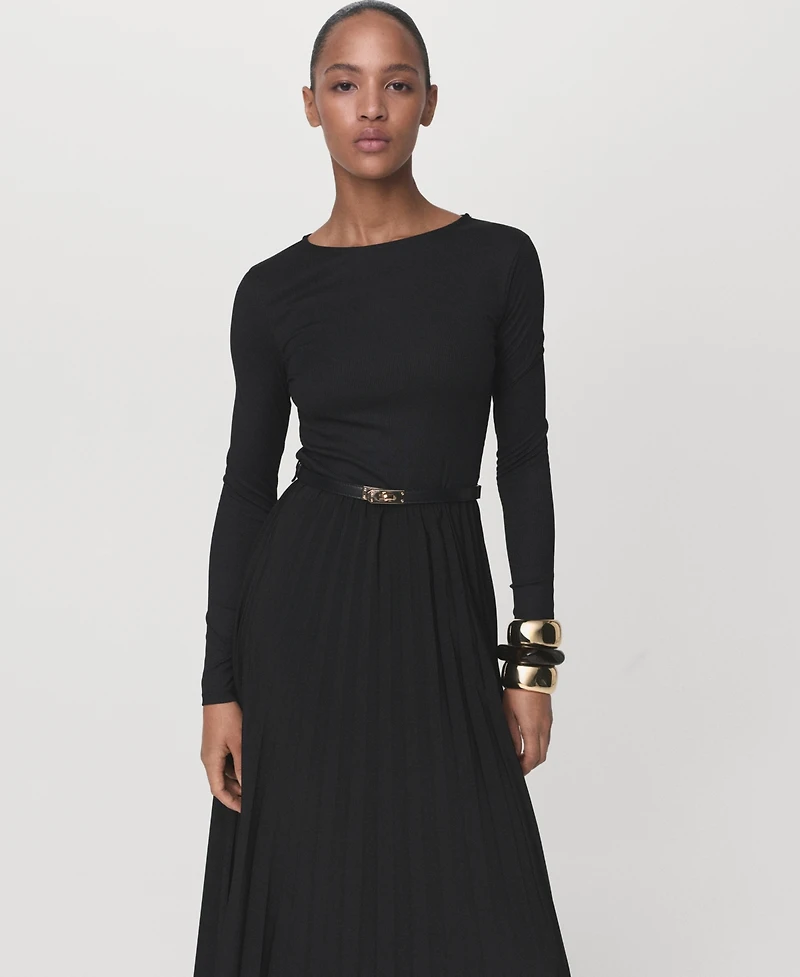 Mango Women's Belt Combined Pleated Dress
