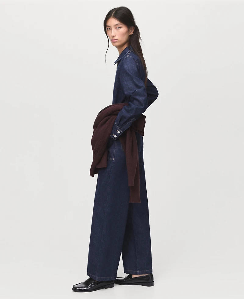 Mango Women's Belt Denim Jumpsuit