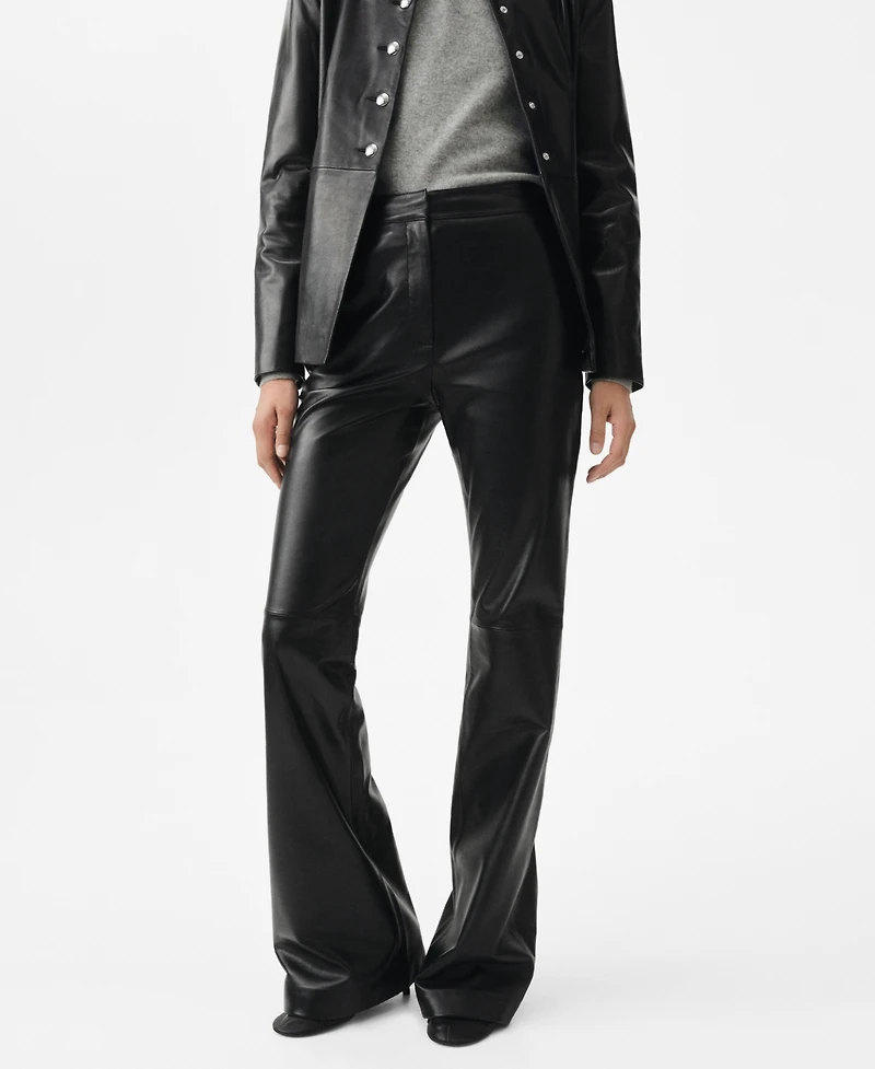 Mango Women's Leather Flare Pants