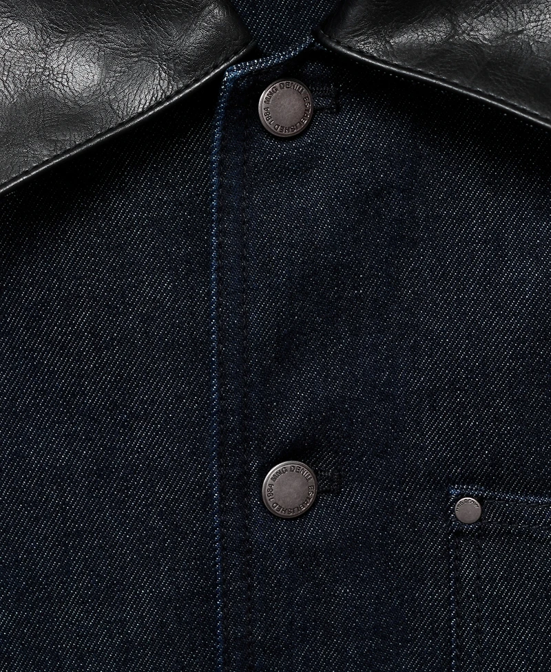 Mango Women's Leather-Effect Collar Denim Jacket