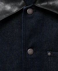 Mango Women's Leather-Effect Collar Denim Jacket