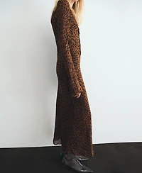Mango Women's Long Sleeve Leopard Print Dress